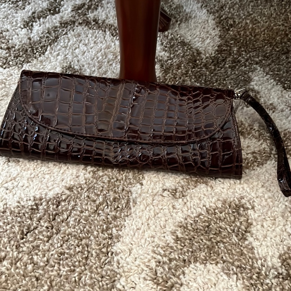 Brown Faux Alligator Clutch NWT